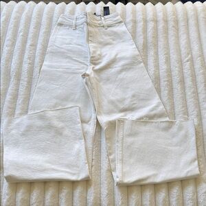 Zara Cream High-Rise Wide Leg Jeans